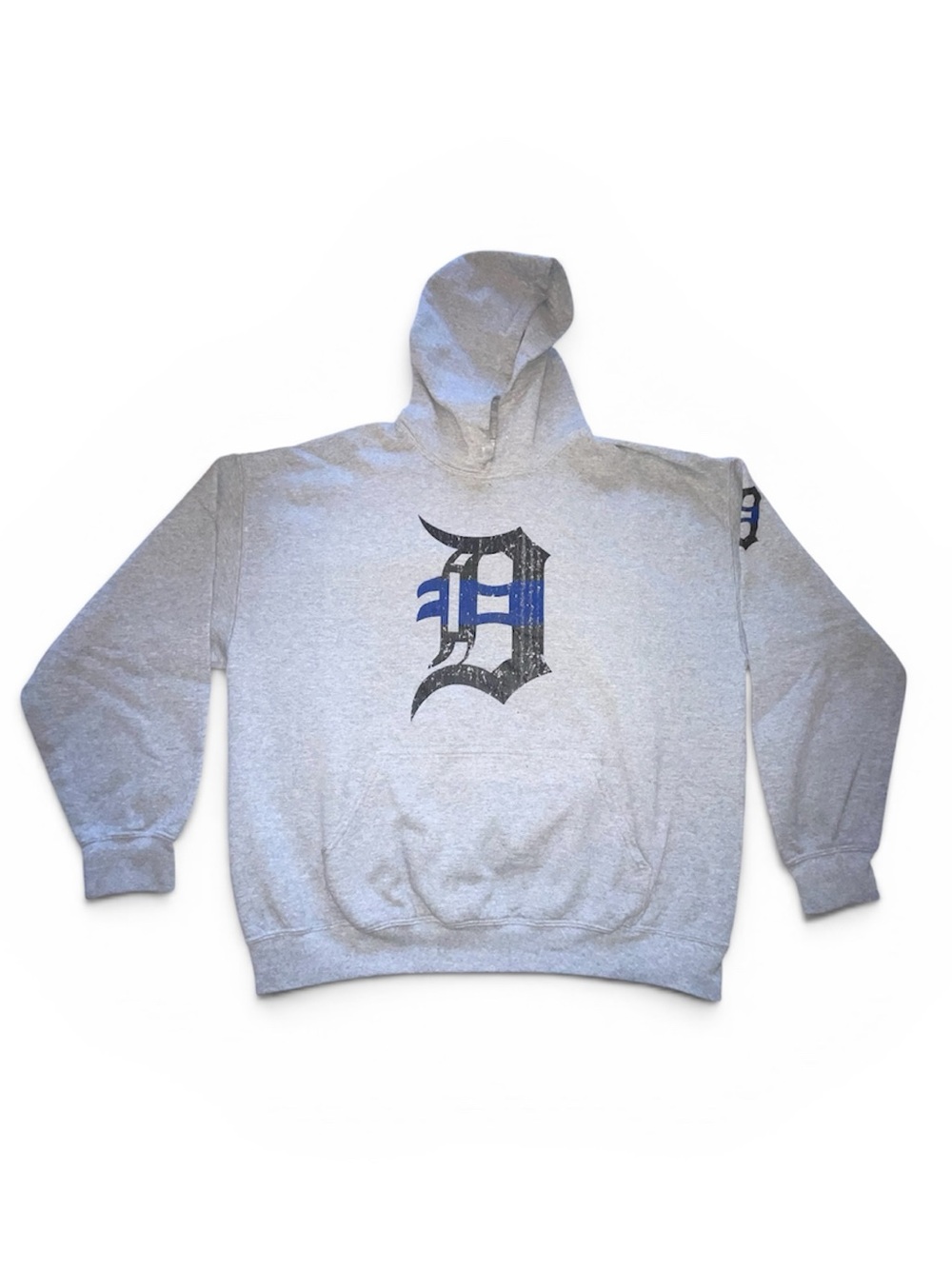 Old English D w Thin Blue Line - Detroit Gray Hoodie XL